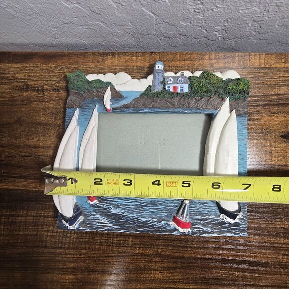 3D Lighthouse Nautical With Sailboats Frame Resin Design Holds 4 x 3 Inch Photo - Picture 12 of 15